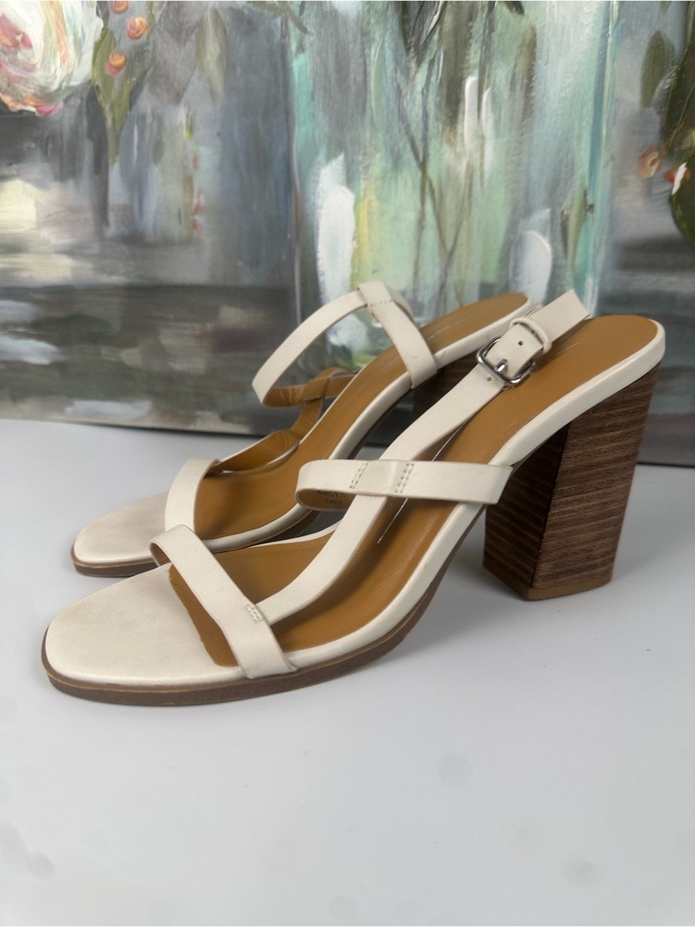 Report Carly Ivory Strappy Block Heel Sandals Size 7.5